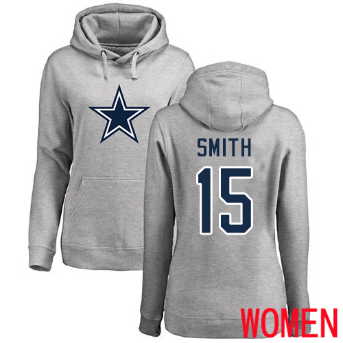 Women Dallas Cowboys Ash Devin Smith Name and Number Logo #15 Pullover NFL Hoodie Sweatshirts->nfl t-shirts->Sports Accessory